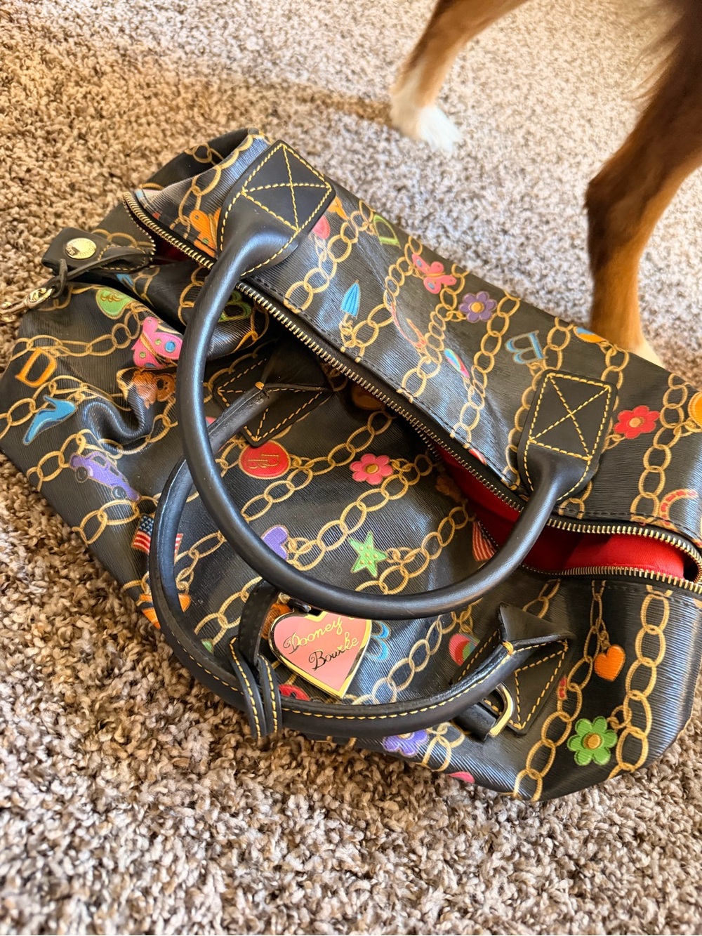 Black Multicolor Chain-Print Satchel Bag - Picture 3 of 6